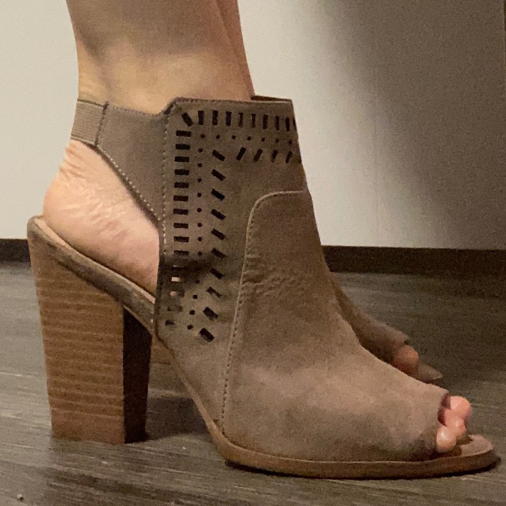 Restricted | Suede Block Heel Peep-toe Booties | Size 6